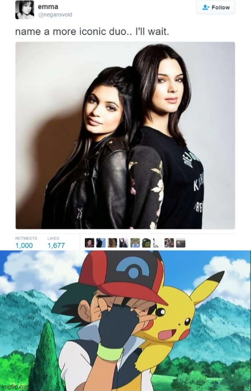 image tagged in ash ketchum facepalm,name a more iconic duo | made w/ Imgflip meme maker