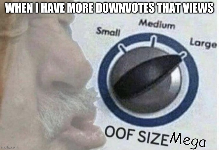 Lol so true Off size Meag | WHEN I HAVE MORE DOWNVOTES THAT VIEWS; Mega | image tagged in oof size large | made w/ Imgflip meme maker