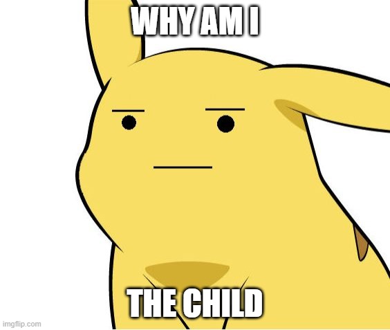 Pikachu Is Not Amused | WHY AM I THE CHILD | image tagged in pikachu is not amused | made w/ Imgflip meme maker