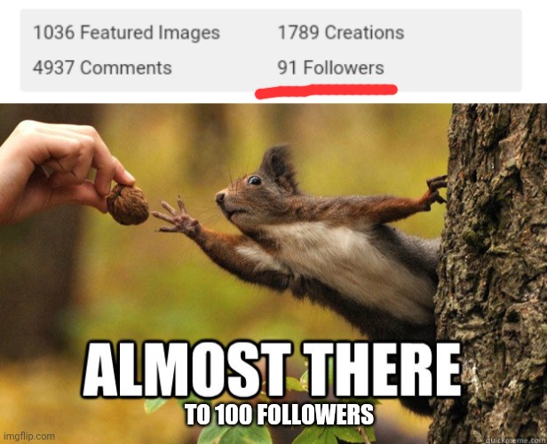 Ladies and gentlemen, I am becoming closer to having 100 followers. I have 91 followers so far. |  TO 100 FOLLOWERS | image tagged in almost there,followers,memes,meme,imgflip,dank memes | made w/ Imgflip meme maker