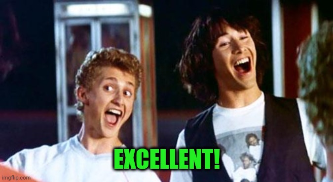 Bill and Ted | EXCELLENT! | image tagged in bill and ted | made w/ Imgflip meme maker