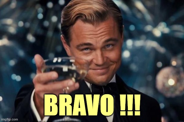 Leonardo Dicaprio Cheers Meme | BRAVO !!! | image tagged in memes,leonardo dicaprio cheers | made w/ Imgflip meme maker