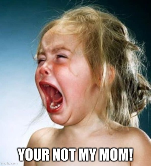 YOUR NOT MY MOM! | YOUR NOT MY MOM! | image tagged in little girl crying,mom | made w/ Imgflip meme maker