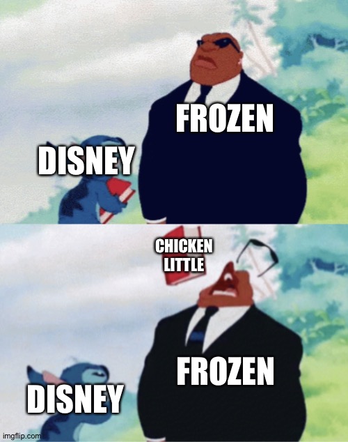 This is why Disney needs to give Chicken little more love than Frozen! | FROZEN; DISNEY; CHICKEN LITTLE; FROZEN; DISNEY | image tagged in stitch throwing book | made w/ Imgflip meme maker