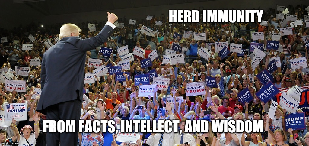 Trump Rally | HERD IMMUNITY FROM FACTS, INTELLECT, AND WISDOM | image tagged in trump rally | made w/ Imgflip meme maker