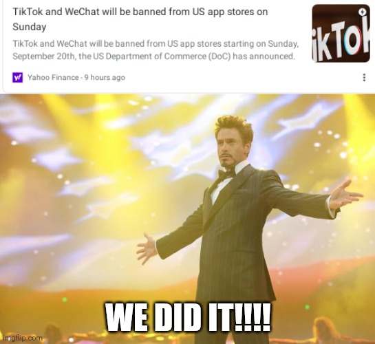 WE DID IT!!!! | image tagged in tony stark success | made w/ Imgflip meme maker