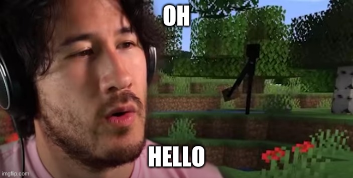 Looks like Mark found an Enderman | OH; HELLO | image tagged in minecraft,markiplier | made w/ Imgflip meme maker