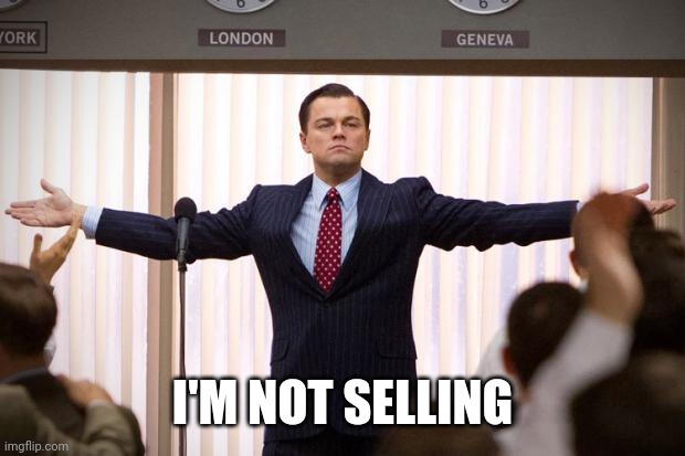 wolf of wallstreet | I'M NOT SELLING | image tagged in wolf of wallstreet | made w/ Imgflip meme maker