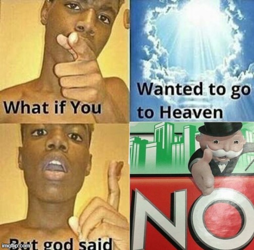 god really said NO | image tagged in what if you wanted to go to heaven | made w/ Imgflip meme maker