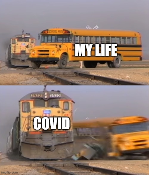 My Life Is A Wreck | MY LIFE; COVID | image tagged in a train hitting a school bus | made w/ Imgflip meme maker
