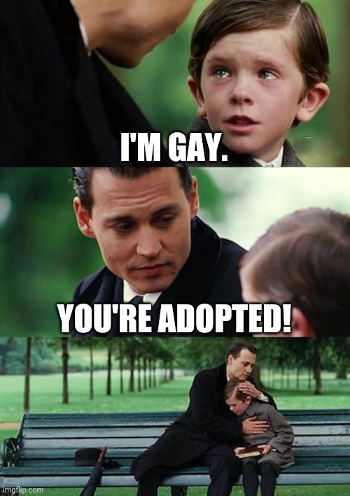 Asdf moviezzz | I'M GAY. YOU'RE ADOPTED! | image tagged in memes,finding neverland | made w/ Imgflip meme maker
