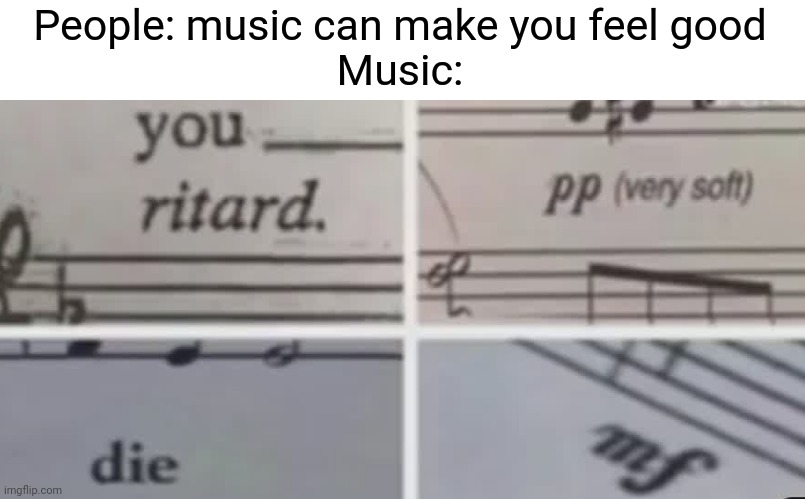 ;-; | People: music can make you feel good
Music: | image tagged in memes | made w/ Imgflip meme maker