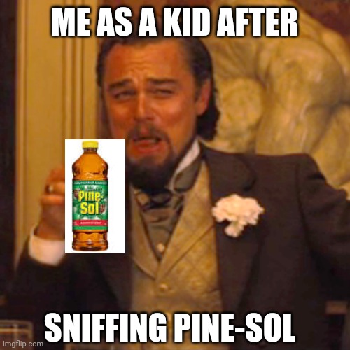 Laughing Leo Meme | ME AS A KID AFTER; SNIFFING PINE-SOL | image tagged in laughing leo,pine sol,funny,memes,meme,dank memes | made w/ Imgflip meme maker