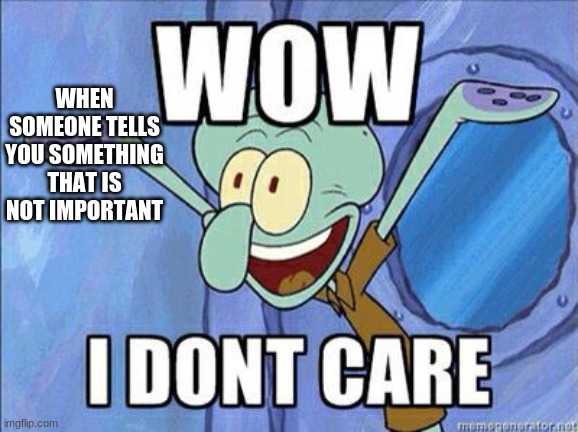 lol | WHEN SOMEONE TELLS YOU SOMETHING THAT IS NOT IMPORTANT | image tagged in don't care | made w/ Imgflip meme maker