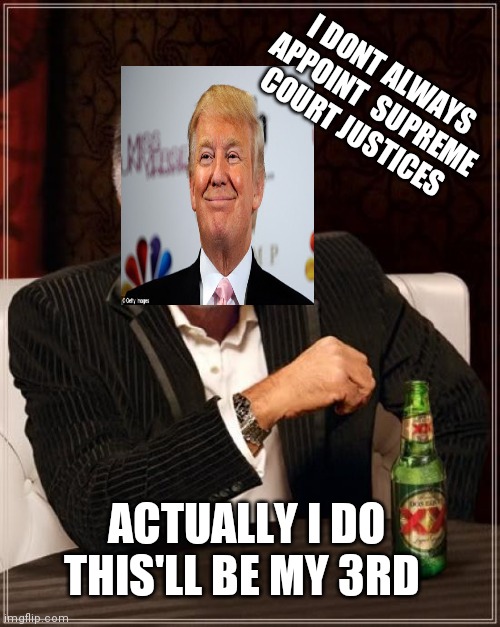 The Most Interesting Man In The World Meme | I DONT ALWAYS APPOINT  SUPREME COURT JUSTICES; ACTUALLY I DO THIS'LL BE MY 3RD | image tagged in memes,the most interesting man in the world | made w/ Imgflip meme maker