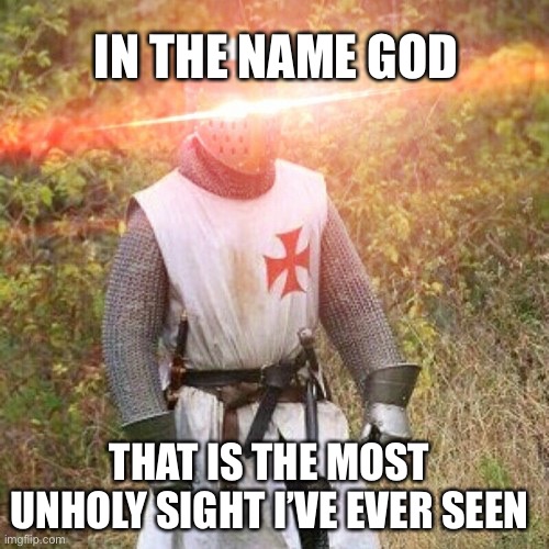 Woke police | IN THE NAME GOD; THAT IS THE MOST UNHOLY SIGHT I’VE EVER SEEN | image tagged in woke,crusader,memes,twitter,funny memes,knight | made w/ Imgflip meme maker