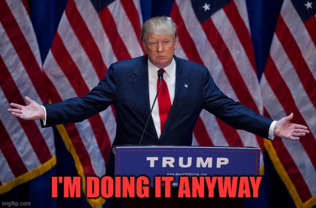 Donald Trump | I'M DOING IT ANYWAY | image tagged in donald trump | made w/ Imgflip meme maker