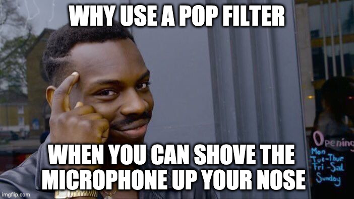 Microphone | WHY USE A POP FILTER; WHEN YOU CAN SHOVE THE 
MICROPHONE UP YOUR NOSE | image tagged in memes,roll safe think about it | made w/ Imgflip meme maker