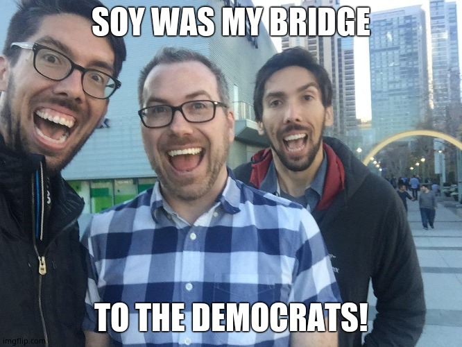 Soyboy | SOY WAS MY BRIDGE TO THE DEMOCRATS! | image tagged in soyboy | made w/ Imgflip meme maker