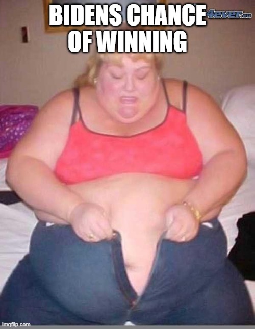 fat girl meme | BIDENS CHANCE OF WINNING | image tagged in fat girl meme | made w/ Imgflip meme maker