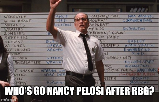 Cabin the the woods | WHO'S GO NANCY PELOSI AFTER RBG? | image tagged in cabin the the woods | made w/ Imgflip meme maker