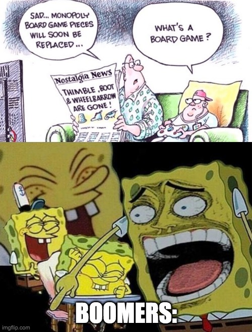 Facebook's most shared comic | BOOMERS: | image tagged in spongebob laughing hysterically,boomer | made w/ Imgflip meme maker