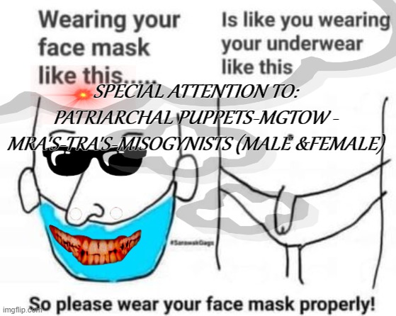 mask of misogyny | SPECIAL ATTENTION TO: PATRIARCHAL PUPPETS-MGTOW - MRA'S-TRA'S-MISOGYNISTS (MALE &FEMALE) | image tagged in misogyny,the mask | made w/ Imgflip meme maker