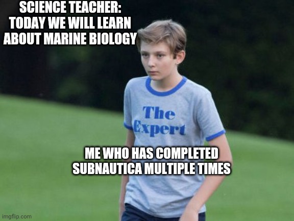 Me | SCIENCE TEACHER: TODAY WE WILL LEARN ABOUT MARINE BIOLOGY; ME WHO HAS COMPLETED SUBNAUTICA MULTIPLE TIMES | image tagged in the expert | made w/ Imgflip meme maker