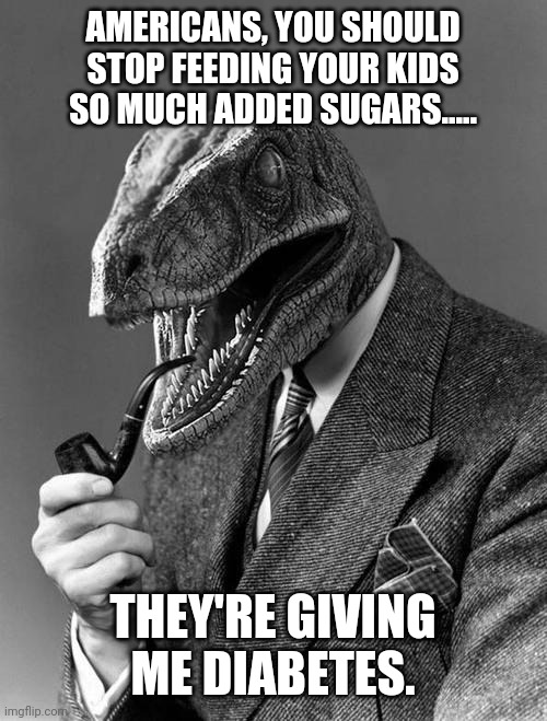 Philosoraptor | AMERICANS, YOU SHOULD STOP FEEDING YOUR KIDS SO MUCH ADDED SUGARS..... THEY'RE GIVING ME DIABETES. | image tagged in philosoraptor | made w/ Imgflip meme maker
