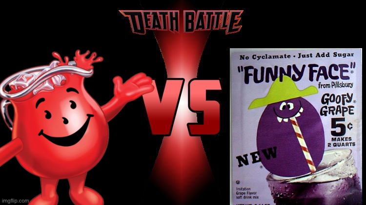 Kool aid Man vs Goofy Grape | image tagged in goofy grape,kool aid,kool aid man,death battle,memes | made w/ Imgflip meme maker