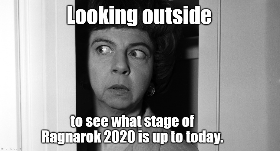 Looking outside 2020 | Looking outside; to see what stage of Ragnarok 2020 is up to today. | image tagged in gladys kravitz,2020,ragnarok,humor | made w/ Imgflip meme maker