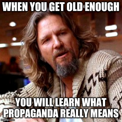 not intending to be condescending |  WHEN YOU GET OLD ENOUGH; YOU WILL LEARN WHAT PROPAGANDA REALLY MEANS | image tagged in memes,confused lebowski | made w/ Imgflip meme maker