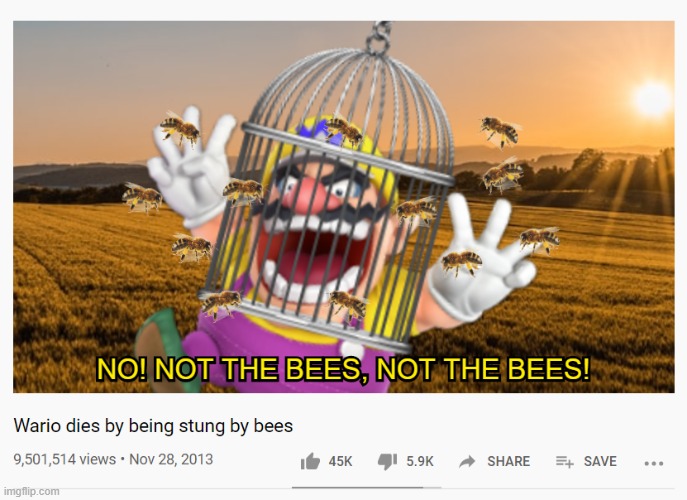 Wario dies by being stung by bees.mp3 | image tagged in wario,wario dies,bees,memes | made w/ Imgflip meme maker