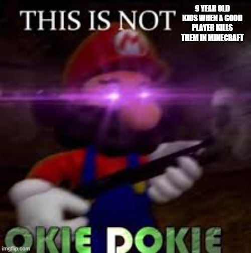 MEME |  9 YEAR OLD KIDS WHEN A GOOD PLAYER KILLS THEM IN MINECRAFT | image tagged in this is not okie dokie | made w/ Imgflip meme maker