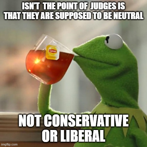 But That's None Of My Business Meme | ISN'T  THE POINT OF  JUDGES IS THAT THEY ARE SUPPOSED TO BE NEUTRAL; NOT CONSERVATIVE OR LIBERAL | image tagged in memes,but that's none of my business,kermit the frog | made w/ Imgflip meme maker