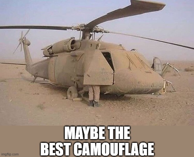 But not so good for the engines | MAYBE THE BEST CAMOUFLAGE | image tagged in memes,desert,helicopter,funny,problems,camouflage | made w/ Imgflip meme maker