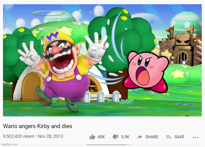 Wario angers Kirby and dies.mp3 | image tagged in wario,kirby,wario dies,memes | made w/ Imgflip meme maker