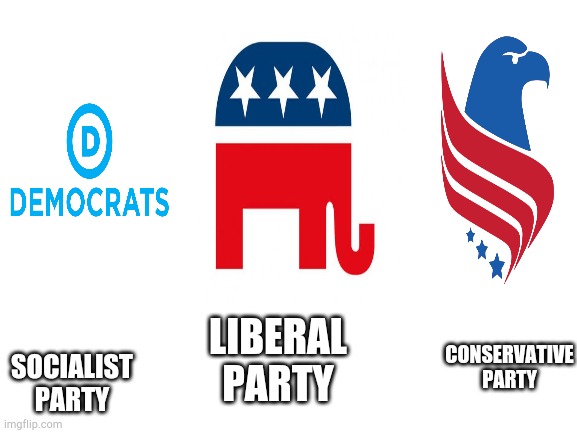 Blank White Template | SOCIALIST PARTY; LIBERAL PARTY; CONSERVATIVE PARTY | image tagged in gop,dnc,constitution party,socialist,liberal,conservative | made w/ Imgflip meme maker