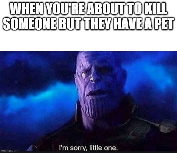 Among Us | WHEN YOU'RE ABOUT TO KILL SOMEONE BUT THEY HAVE A PET | image tagged in im sorry little one,among us,pets | made w/ Imgflip meme maker