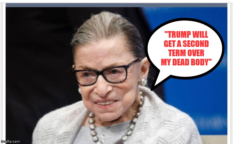 Ginsberg | "TRUMP WILL GET A SECOND TERM OVER MY DEAD BODY" | image tagged in ginsberg | made w/ Imgflip meme maker