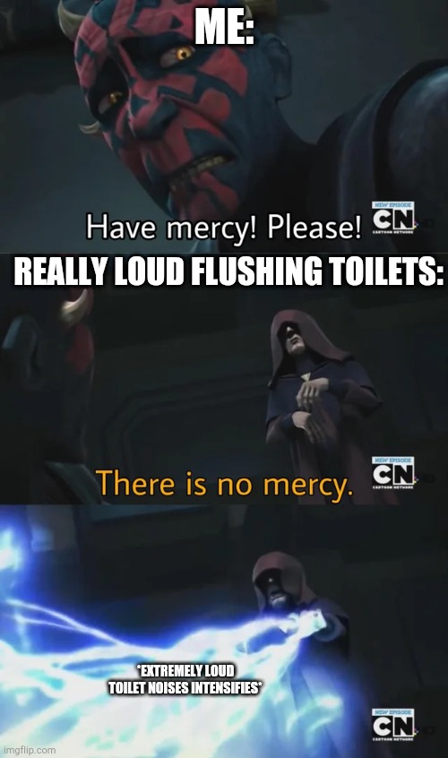 please have mercy | ME:; REALLY LOUD FLUSHING TOILETS:; *EXTREMELY LOUD TOILET NOISES INTENSIFIES* | image tagged in please have mercy | made w/ Imgflip meme maker