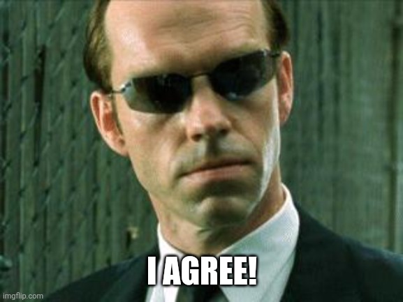 Agent Smith Matrix | I AGREE! | image tagged in agent smith matrix | made w/ Imgflip meme maker