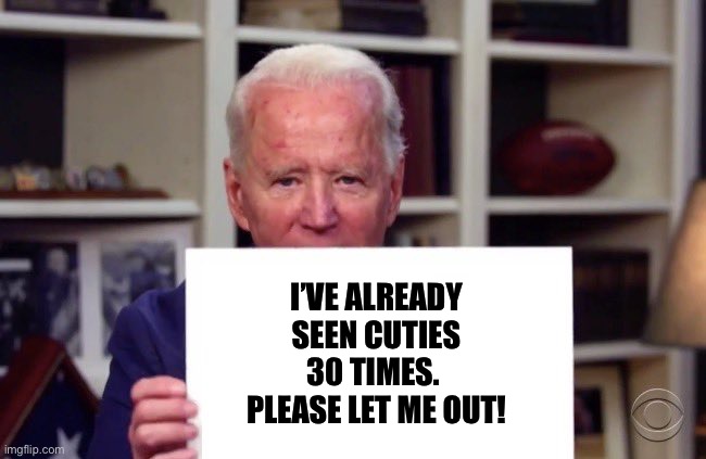 Joe Biden sign | I’VE ALREADY SEEN CUTIES 30 TIMES.  PLEASE LET ME OUT! | image tagged in joe biden sign | made w/ Imgflip meme maker