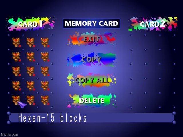 Hexen PS1 Memory Card | image tagged in hexen ps1 memory card | made w/ Imgflip meme maker