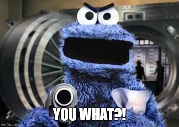 cookie monster  | YOU WHAT?! | image tagged in cookie monster | made w/ Imgflip meme maker