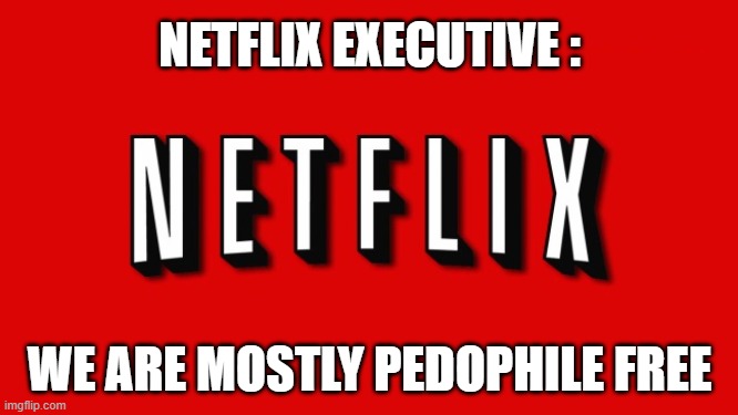 Netflix now mostly pedophile free | NETFLIX EXECUTIVE :; WE ARE MOSTLY PEDOPHILE FREE | image tagged in netflix | made w/ Imgflip meme maker