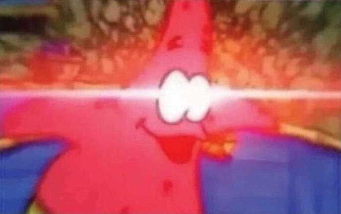 Surprised Patrick with Glowing Eyes Blank Meme Template