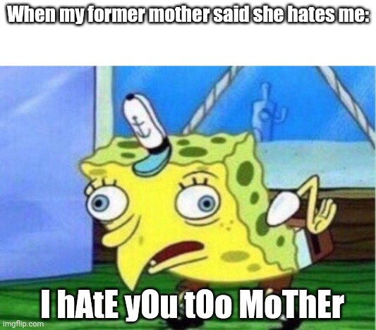 Mocking Spongebob Meme | When my former mother said she hates me:; I hAtE yOu tOo MoThEr | image tagged in memes,mocking spongebob | made w/ Imgflip meme maker