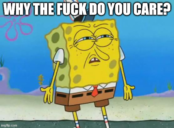 Angry Spongebob | WHY THE FUCK DO YOU CARE? | image tagged in angry spongebob | made w/ Imgflip meme maker