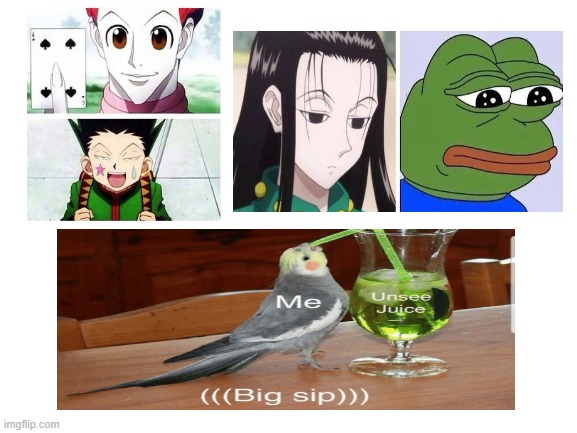 cursed images. | image tagged in blank white template,hisoka morrow,gon freecss,illumi zoldyck | made w/ Imgflip meme maker
